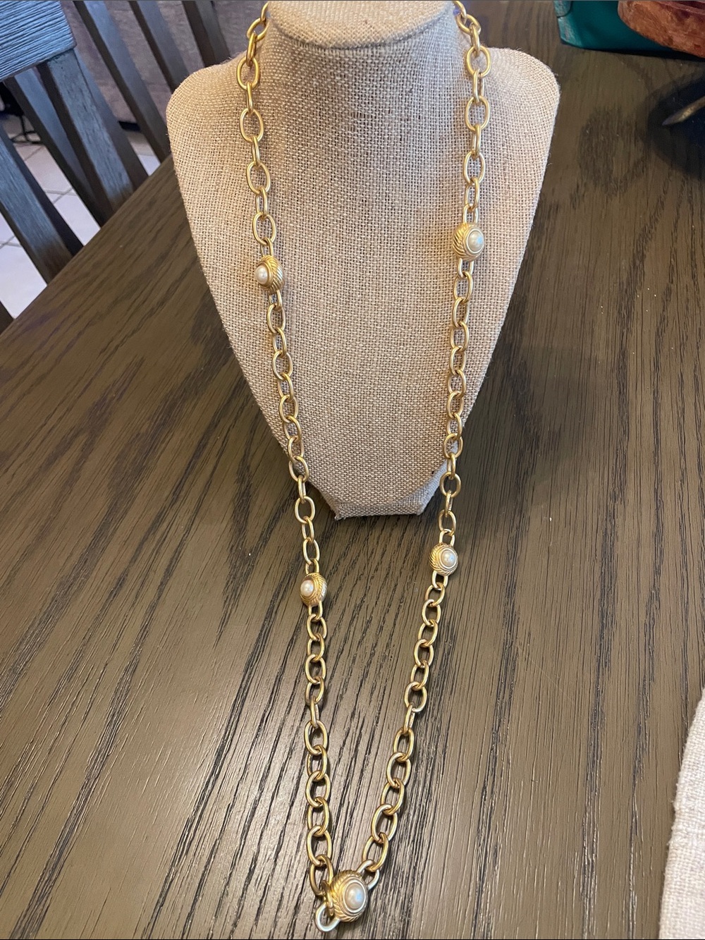 Gold Chain Necklace with Pearl-Accent Beads